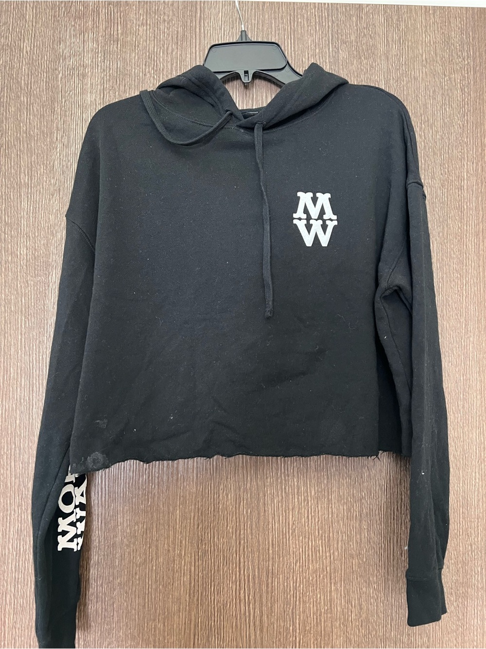 Black Cropped Hoodie with White 'MW' Logo - Morgan Wallen